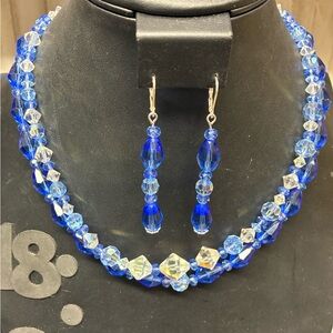 Elegant Blue Crystal Necklace and Earring Set